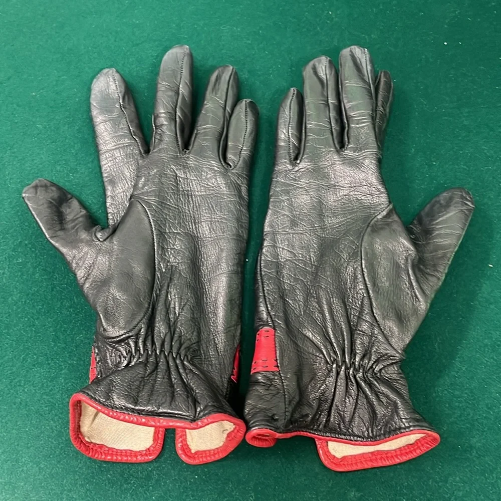 🦐 Sermoneta Buckle Red Silk Leather Gloves 7 - Picture 2 of 4